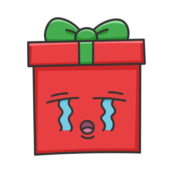 Κλάμα Παρόν Χριστουγεννιάτικο Κουτί Δώρου Κινουμένων Σχεδίων Που Απομονώνονται Λευκό — Διανυσματικό Αρχείο