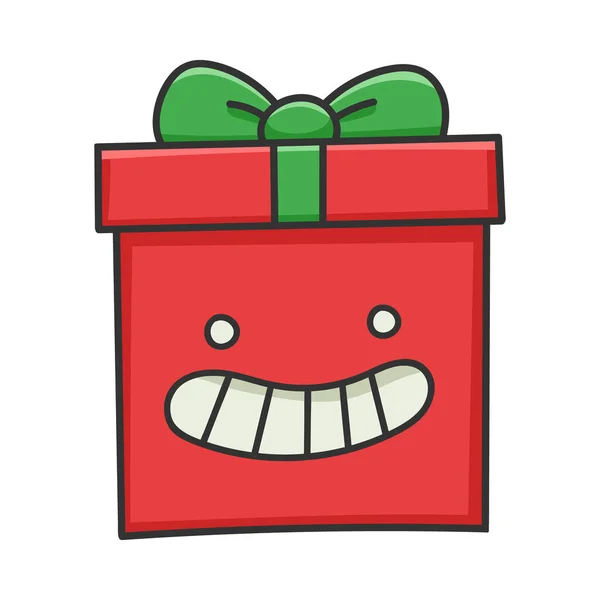 Joyeux Cadeau Souriant Boîte Cadeau Noël Dessin Animé Isolé Sur — Image vectorielle