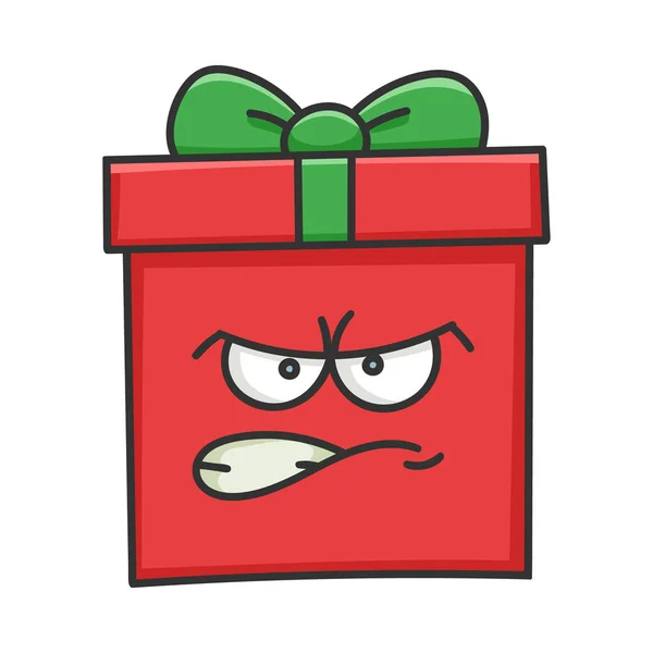 Θυμωμένος Παρουσιάζει Χριστούγεννα Κουτί Δώρου Κινουμένων Σχεδίων Που Απομονώνονται Λευκό — Διανυσματικό Αρχείο