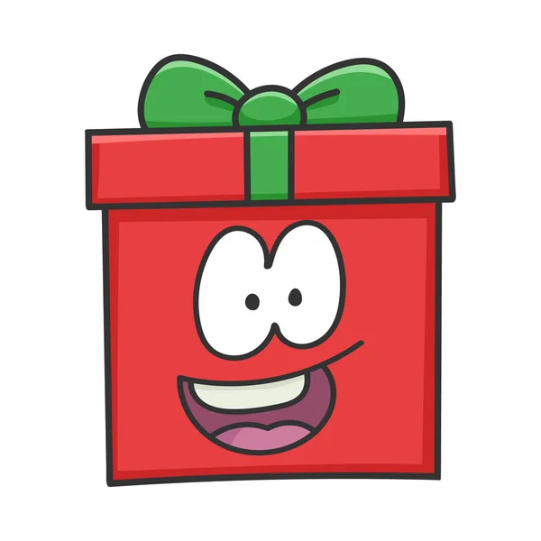 Feliz Regalo Sonriente Navidad Caja Regalo Dibujos Animados Aislados Blanco — Archivo Imágenes Vectoriales