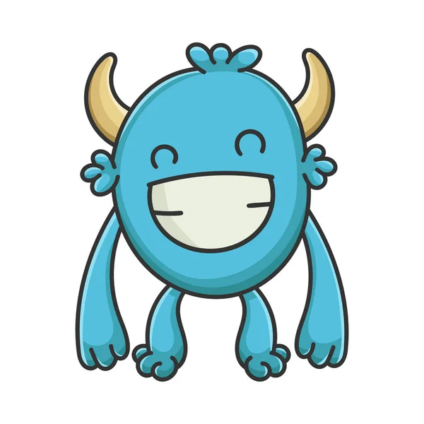 Feliz Sorriso Dos Desenhos Animados Peludo Criatura Monstro — Vetor de Stock