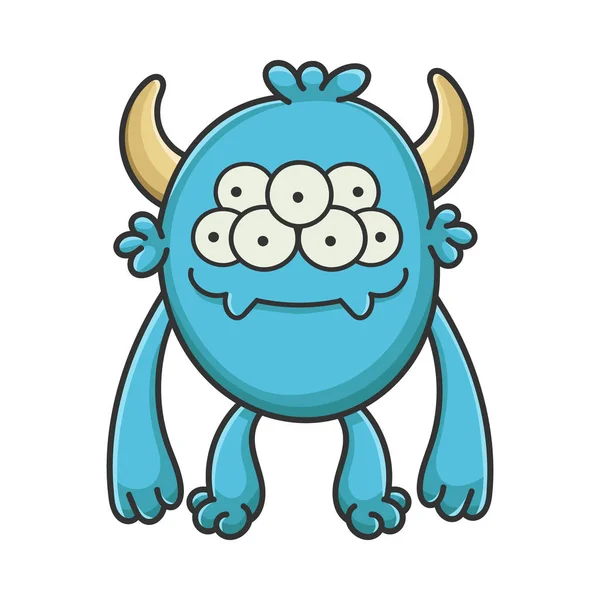 Feliz Sorriso Dos Desenhos Animados Peludo Criatura Monstro — Vetor de Stock