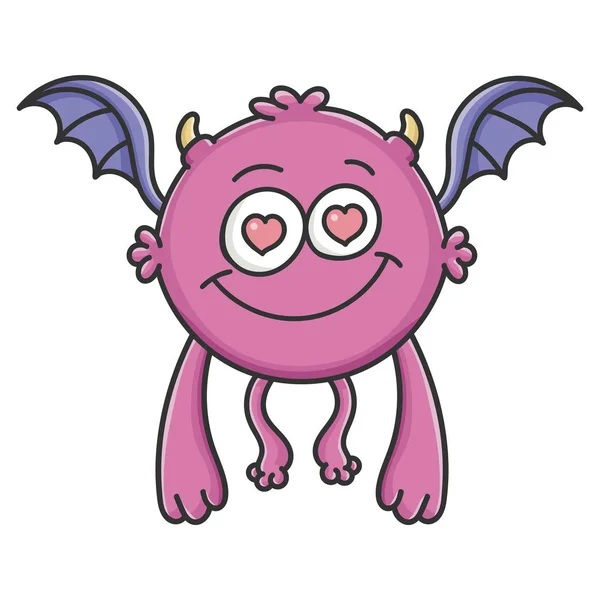 Dalam Love Purple Flying Cartoon Bat Monster - Stok Vektor