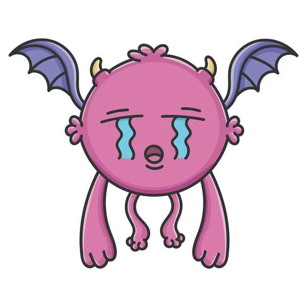 Crying Purple Flying Monstruo murciélago de dibujos animados — Vector de stock