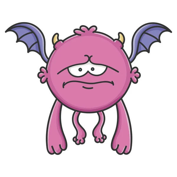Smutny fioletowy latający potwór nietoperz kreskówki — Wektor stockowy