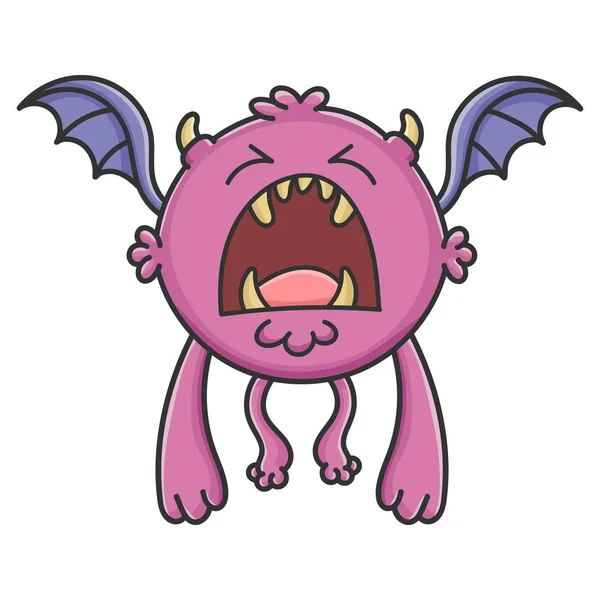 Yelling Purple Flying Cartoon Bat Monster — Stock Vector