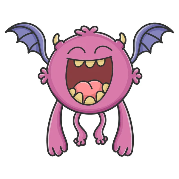 Feliz Purple Flying Monstruo murciélago de dibujos animados — Archivo Imágenes Vectoriales