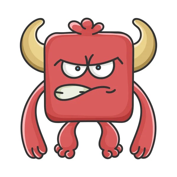 Angry Red Square Diabo Cartoon Monstro — Vetor de Stock