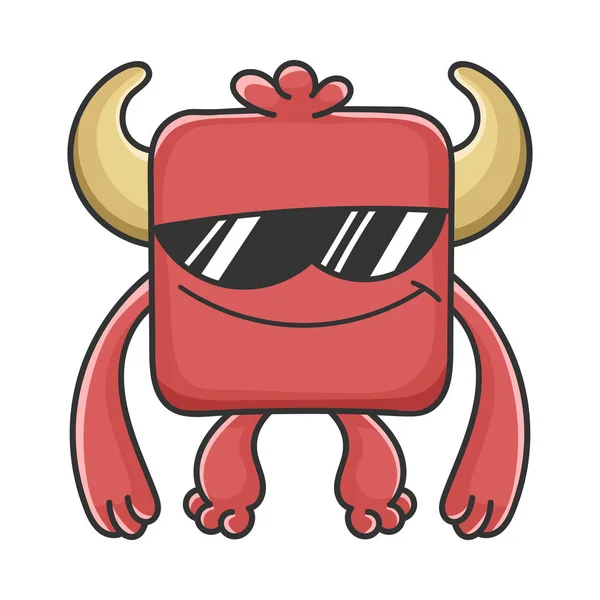 Cool Sunglasses Red Square Diabo Cartoon Monstro — Vetor de Stock