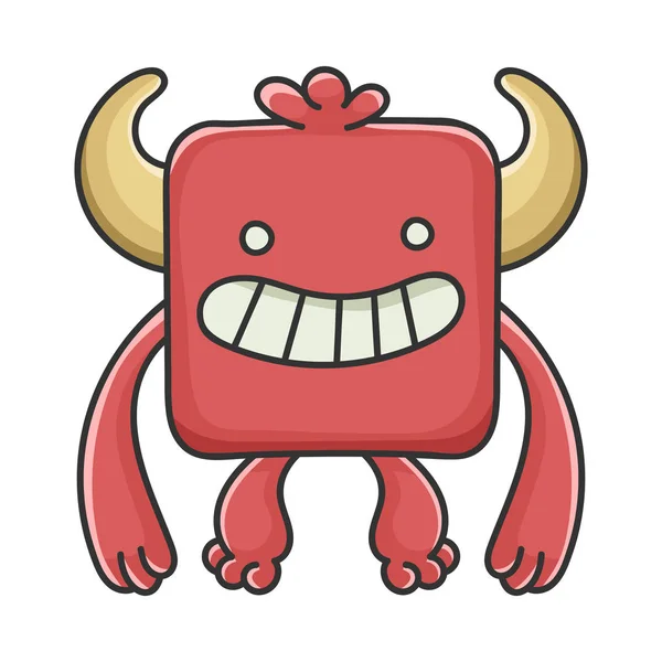 Happy Red Square Devil Cartoon Monster — ストックベクタ