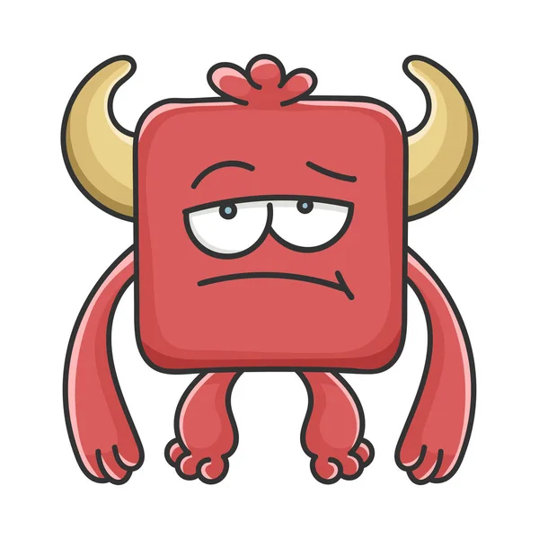 Entediado Red Square Diabo Cartoon Monstro — Vetor de Stock