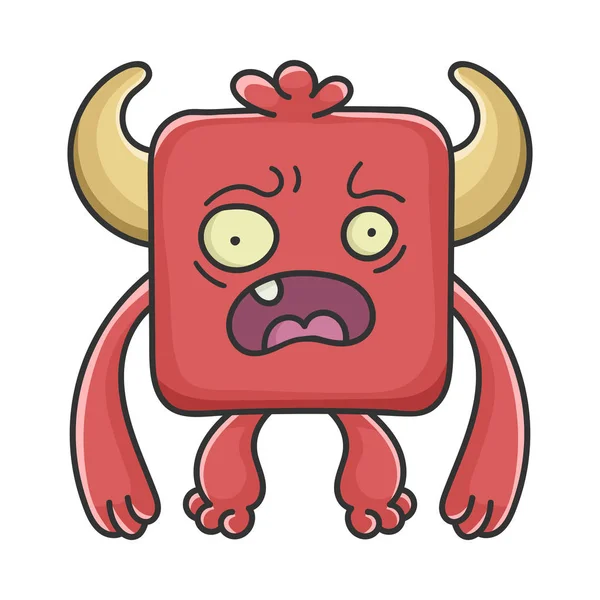 Monstruo de dibujos animados del diablo cuadrado rojo asustado — Vector de stock