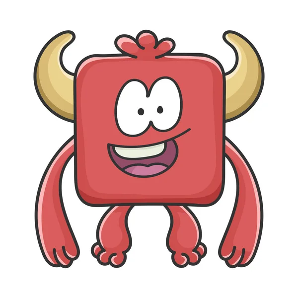 Happy Red Square diable monstre de bande dessinée — Image vectorielle
