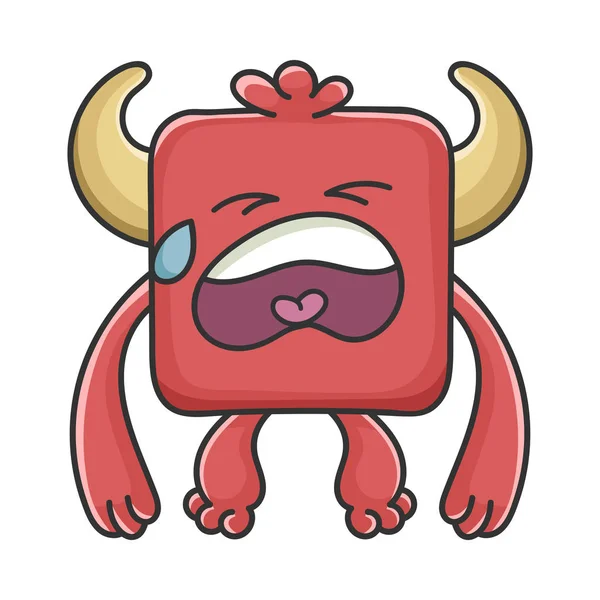 Crying Red Square Devil Cartoon Monster — ストックベクタ