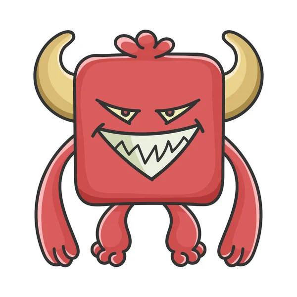 Diabo quadrado vermelho do mal monstro dos desenhos animados — Vetor de Stock