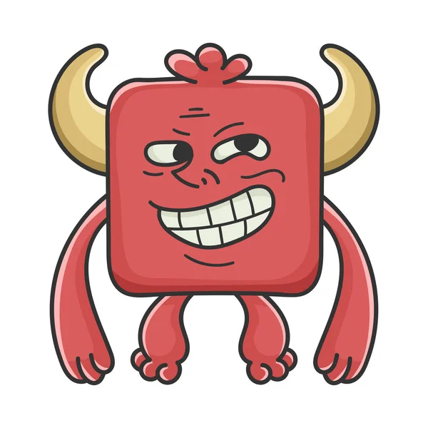 Trolling Meme Red Square Diablo Monstruo de dibujos animados — Vector de stock