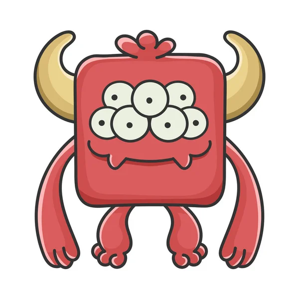 Happy Red Square Devil Cartoon Monster — Stockvector