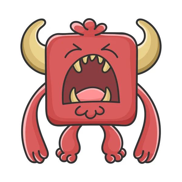 Gritando Red Square Diabo Cartoon Monstro — Vetor de Stock