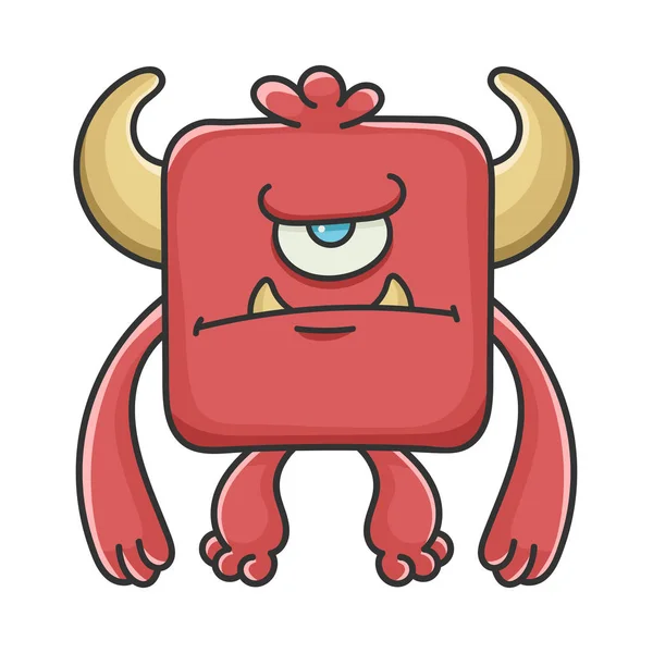 Angry Red Square Devil Cartoon Monster — ストックベクタ
