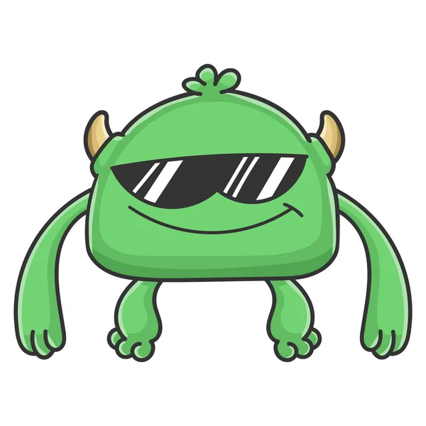 凉爽的太阳镜绿色妖精卡通怪物 — 图库矢量图片
