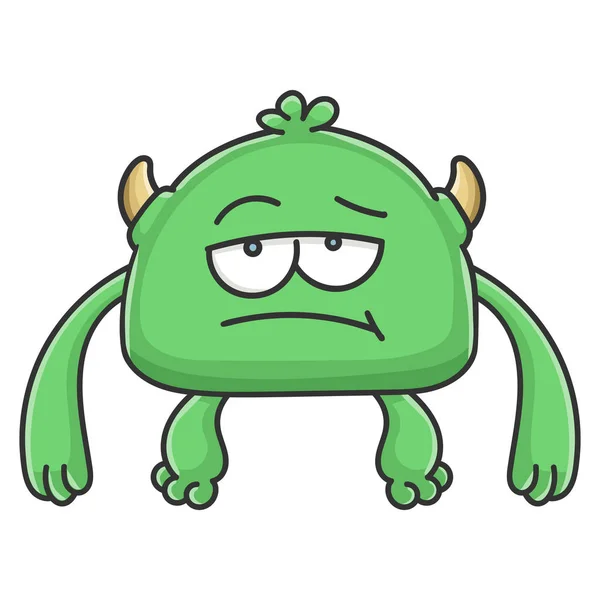 Aburrido monstruo de dibujos animados duende verde — Vector de stock