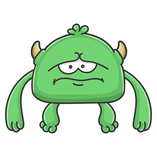 Triste vert gobelin dessin animé monstre — Image vectorielle