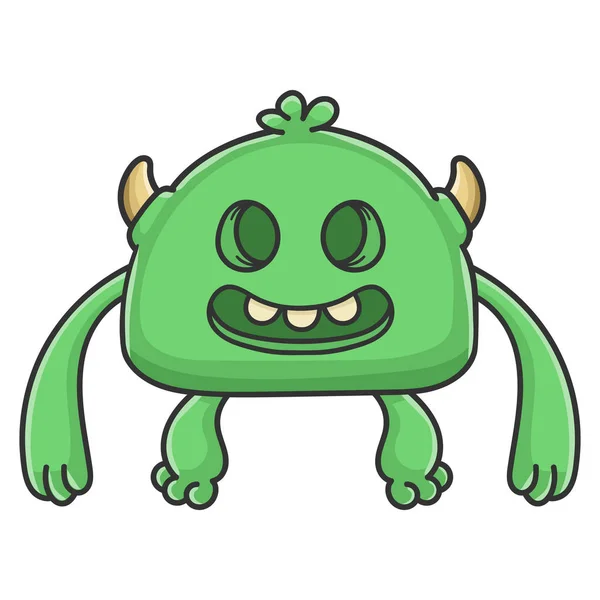 Жуткий улыбающийся зелёный гоблин-монстр — стоковый вектор