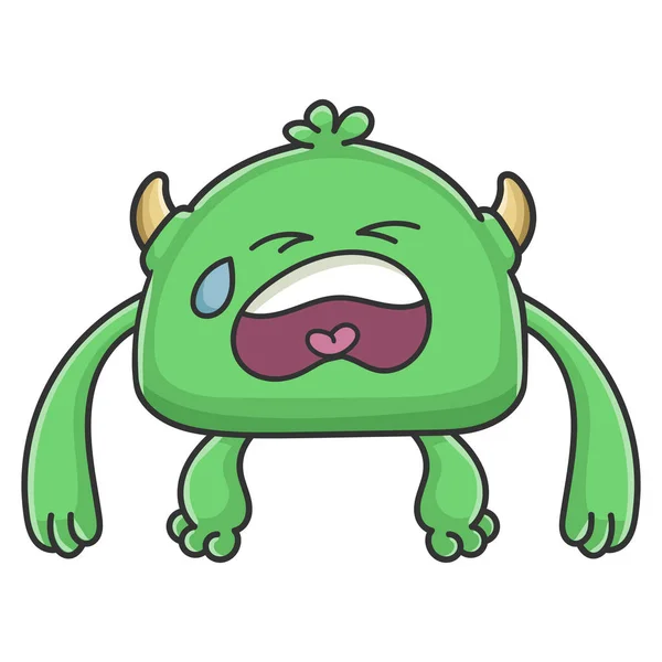 Piangendo verde goblin cartone animato mostro — Vettoriale Stock