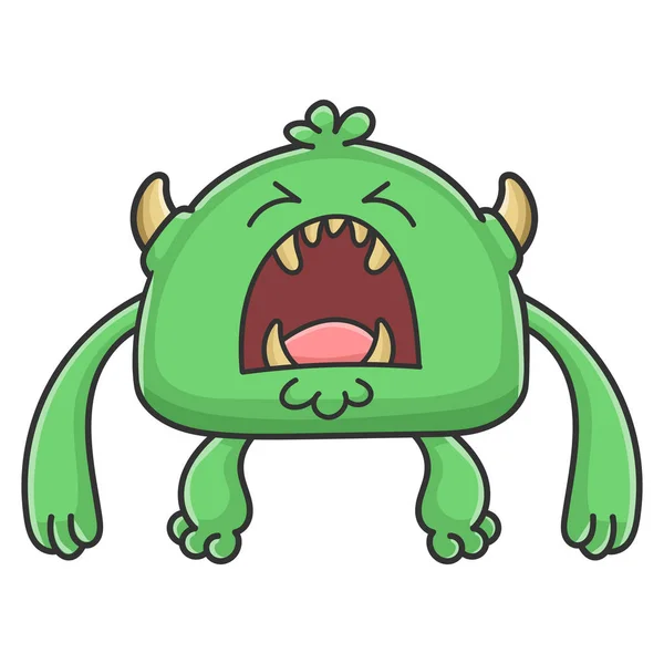 Arrabbiato urlando verde goblin cartone animato mostro — Vettoriale Stock