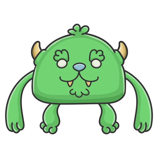 Feliz peludo verde goblin cartoon monstro — Vetor de Stock