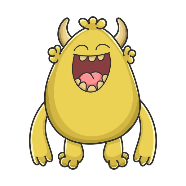 Laughing yellow goblin cartoon monster — Stock Vector