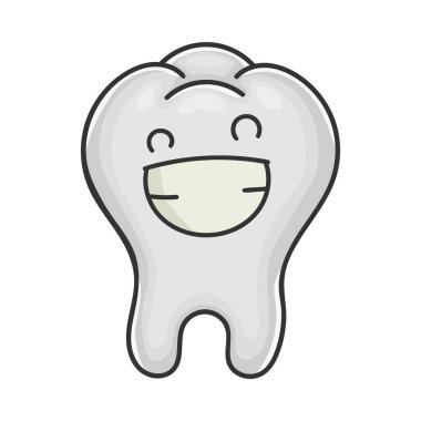 Mutlu, sevimli, gülümseyen diş çizgi filmi