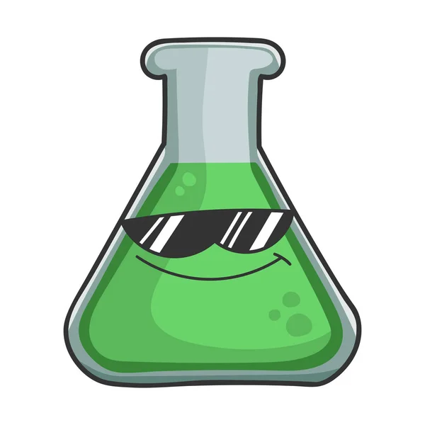Coole Sonnenbrille lächelnd Wissenschaft Reagenzglas Cartoon — Stockvektor