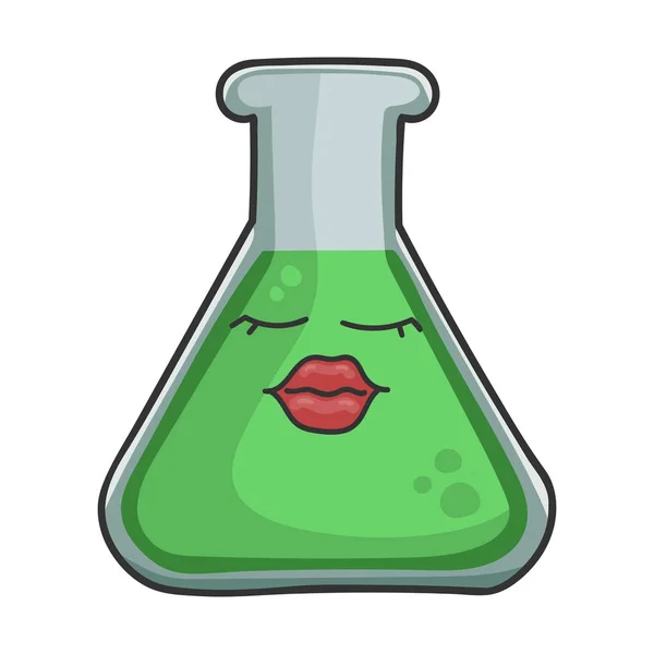 Vrouwelijke rode lippen wetenschap reageerbuis cartoon — Stockvector