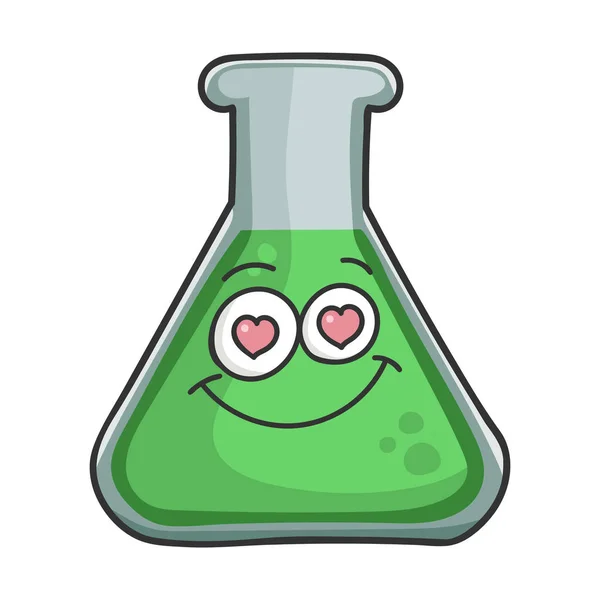 Gelukkig in liefde lachende wetenschap test tube cartoon — Stockvector