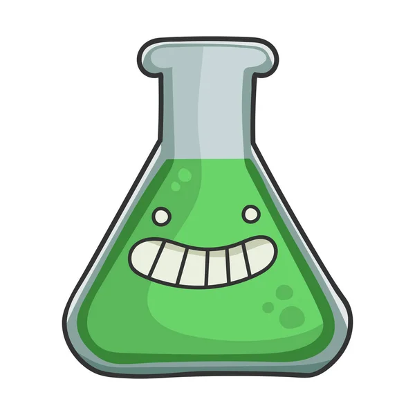 Gelukkig glimlachen wetenschap reageerbuis cartoon — Stockvector