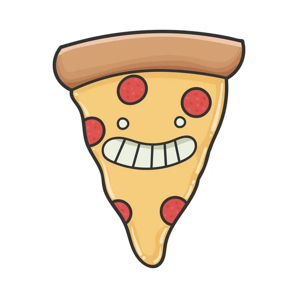 ピザ漫画の幸せな笑顔スライス — ストックベクタ