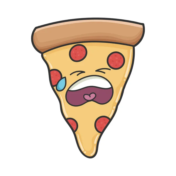 Triste llanto rebanada de pizza de dibujos animados — Vector de stock