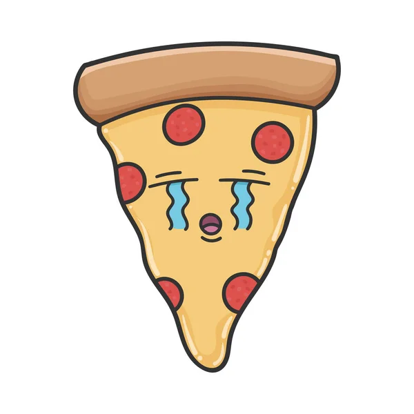 Droevig huilen plak pizza cartoon — Stockvector