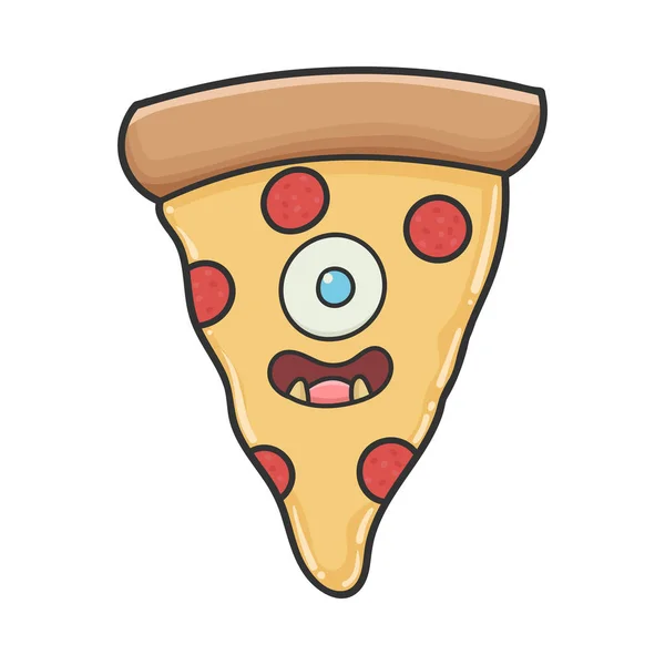 Glimlachend monster plak pizza cartoon — Stockvector