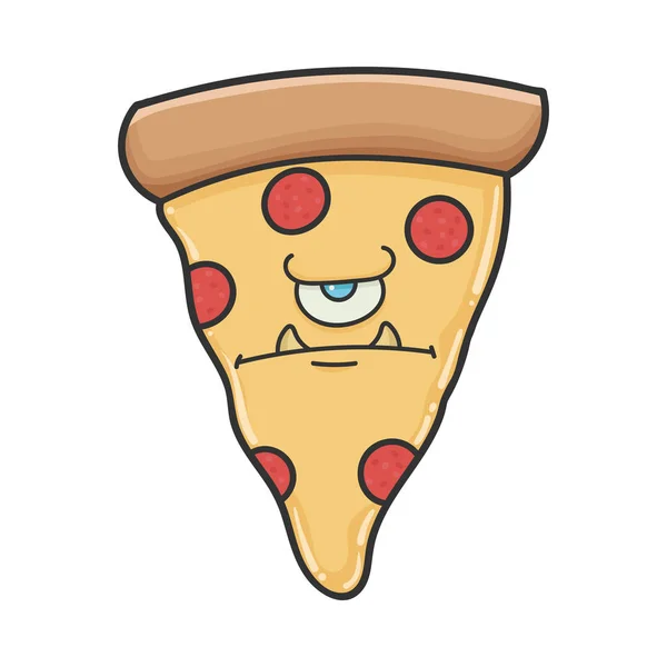 Boos monster plak pizza cartoon — Stockvector