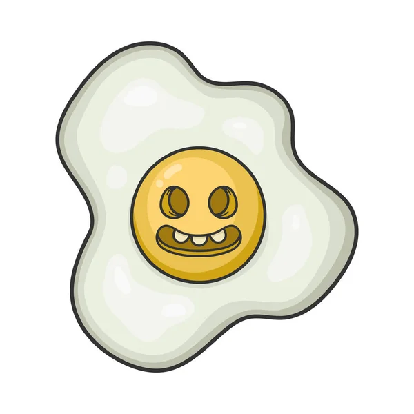 Creepy sonriente huevo frito ilustración de dibujos animados — Vector de stock