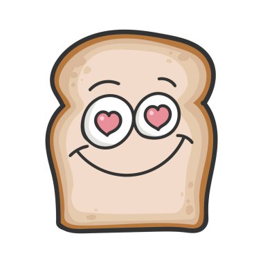 Aşk içinde gülümseyen bir dilim ekmek çizgi film çizimi