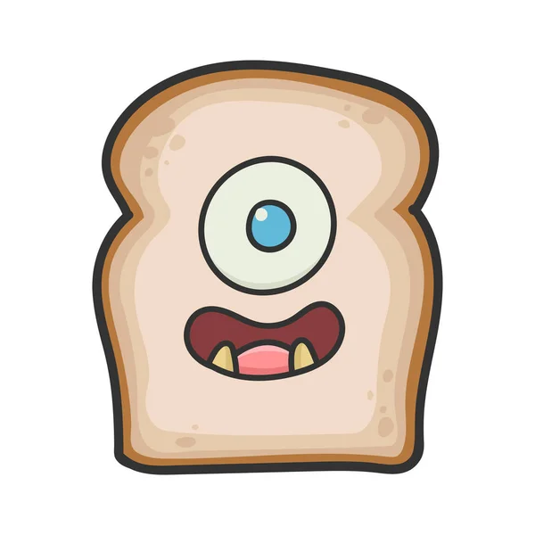 Monster smiling slice of bread cartoon illustration — ストックベクタ