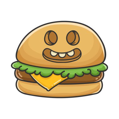Mutlu peynirli burger karikatürü çizimi