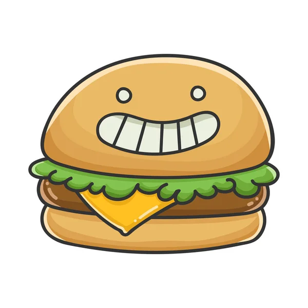 Happy cheese burger cartoon illustration — Stock Vector