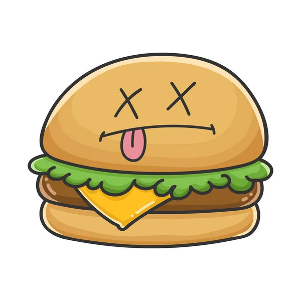 Dead cheese burger cartoon illustration — Stock Vector