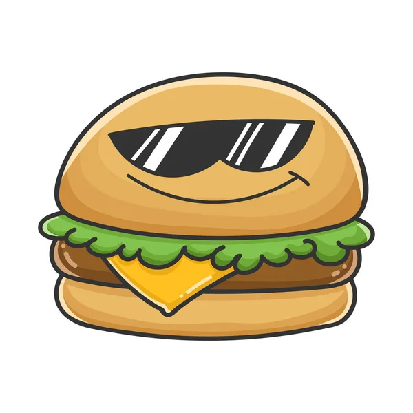 Cool gafas de sol queso hamburguesa ilustración de dibujos animados — Vector de stock