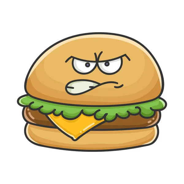 Τρελό θυμωμένος τυρί burger εικονογράφηση κινουμένων σχεδίων — Διανυσματικό Αρχείο