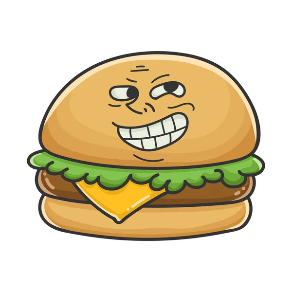 Trolling meme cheese burger cartoon illustration — Vector de stock